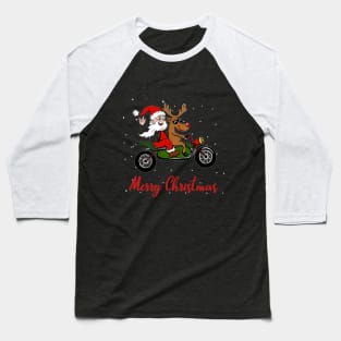 Funny Santa & Reindeer Motorcycle Biker Christmas Baseball T-Shirt